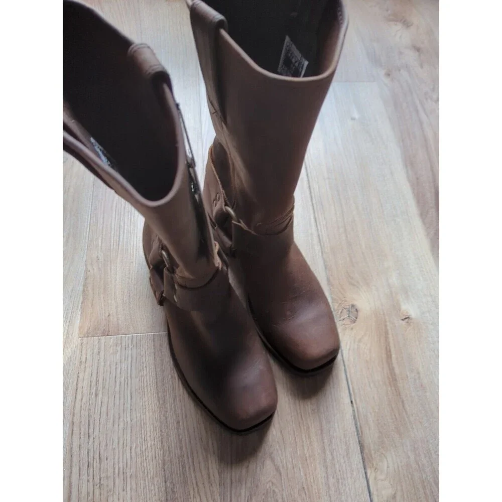 Frye 12R Harness Leather Boots Biker Moto Square Toe - Picture 5 of 11